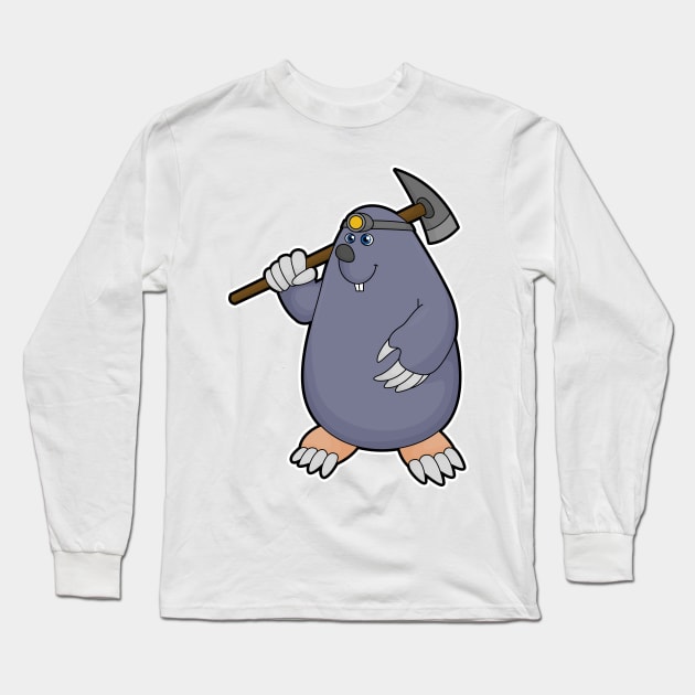 Mole as Farmer with Pickaxe & Spotlight Long Sleeve T-Shirt by Markus Schnabel